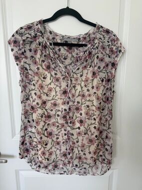 Daniel Rainn Floral Cap-Sleeve Blouse in Pink and Cream